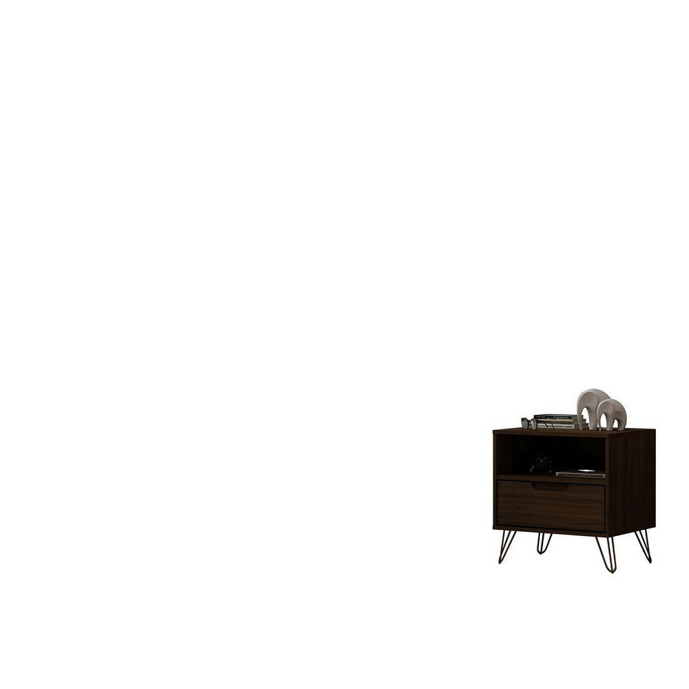 Rockefeller 1.0 Mid-Century- Modern Nightstand with 1-Drawer in Brown MHC-101GMC5