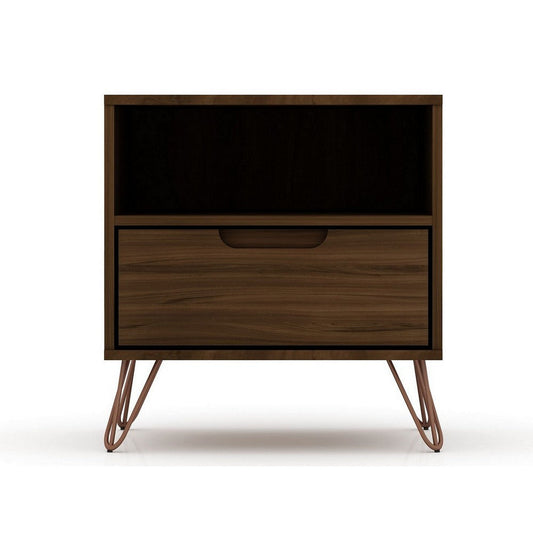 Rockefeller 1.0 Mid-Century- Modern Nightstand with 1-Drawer in Brown