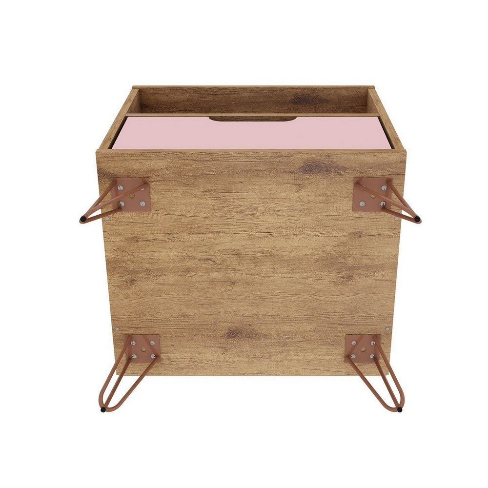 Rockefeller 1.0 Mid-Century- Modern Nightstand with 1-Drawer in Nature and Rose Pink MHC-101GMC6