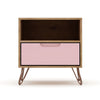 Rockefeller 1.0 Mid-Century- Modern Nightstand with 1-Drawer in Nature and Rose Pink