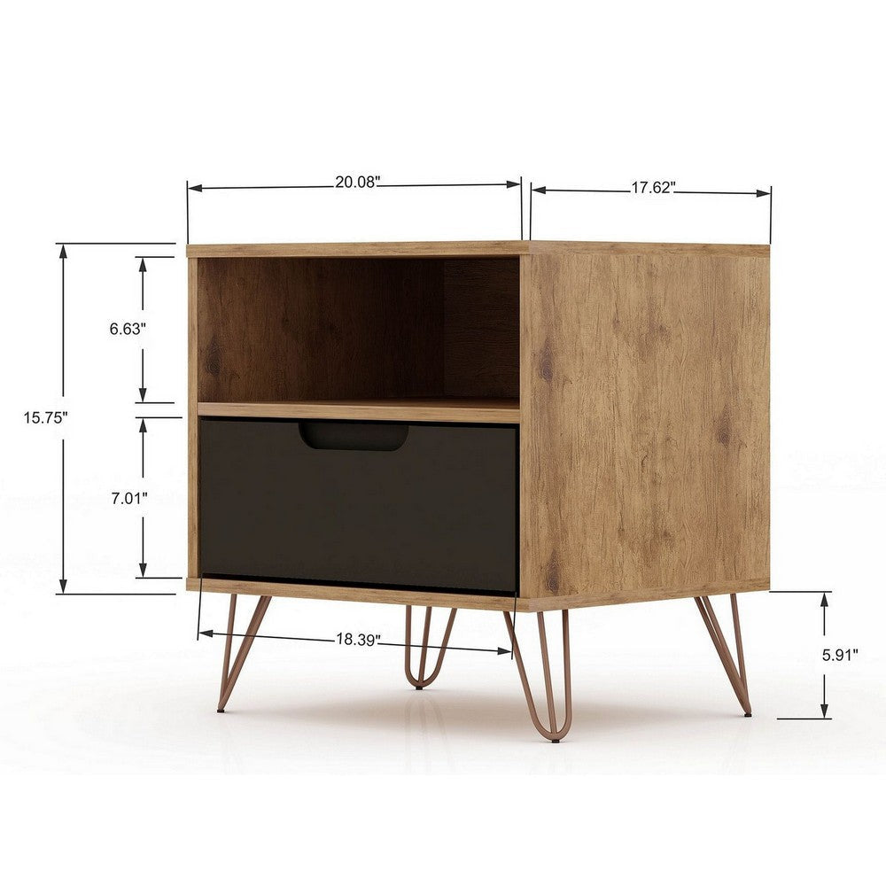 Rockefeller 1.0 Mid-Century- Modern Nightstand with 1-Drawer in Nature and Textured Grey MHC-101GMC7