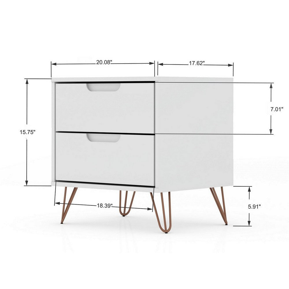 Rockefeller 2.0 Mid-Century- Modern Nightstand with 2-Drawer in White MHC-102GMC1