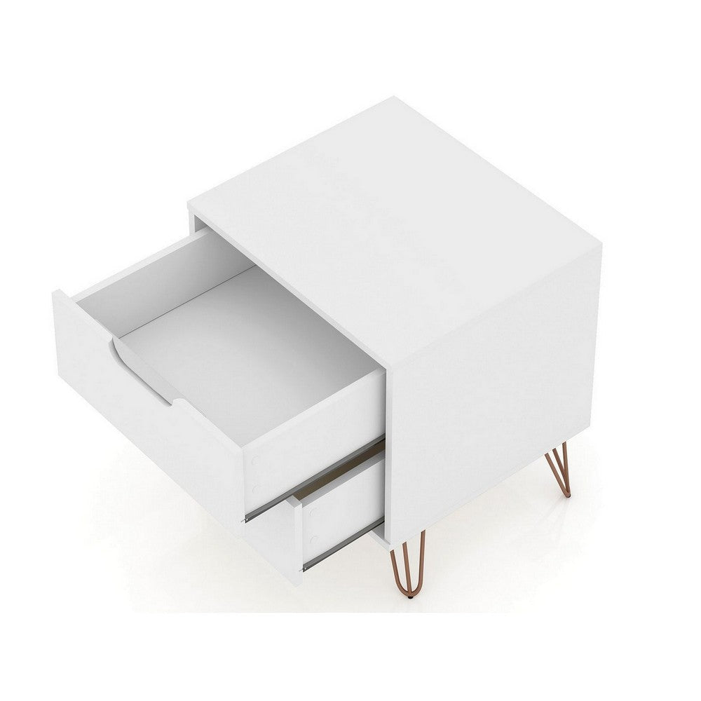 Rockefeller 2.0 Mid-Century- Modern Nightstand with 2-Drawer in White MHC-102GMC1