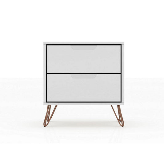 Rockefeller 2.0 Mid-Century- Modern Nightstand with 2-Drawer in White