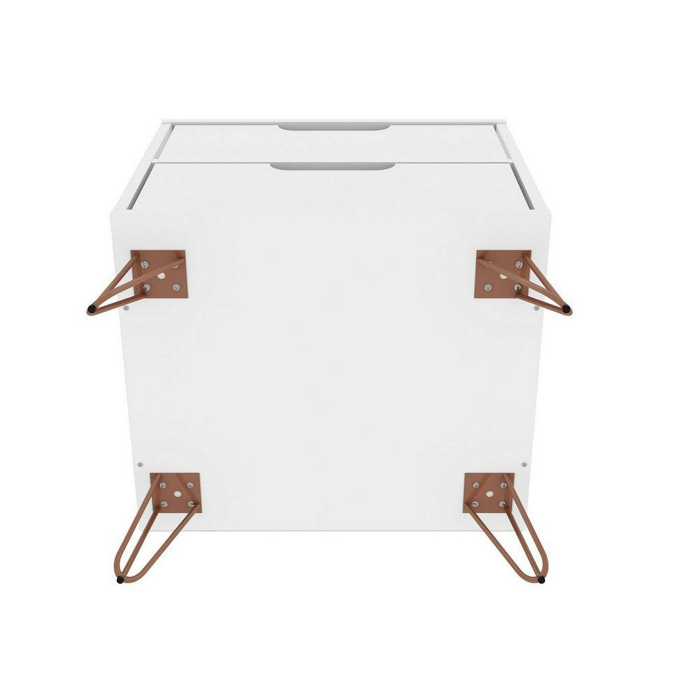 Rockefeller 2.0 Mid-Century- Modern Nightstand with 2-Drawer in White MHC-102GMC1