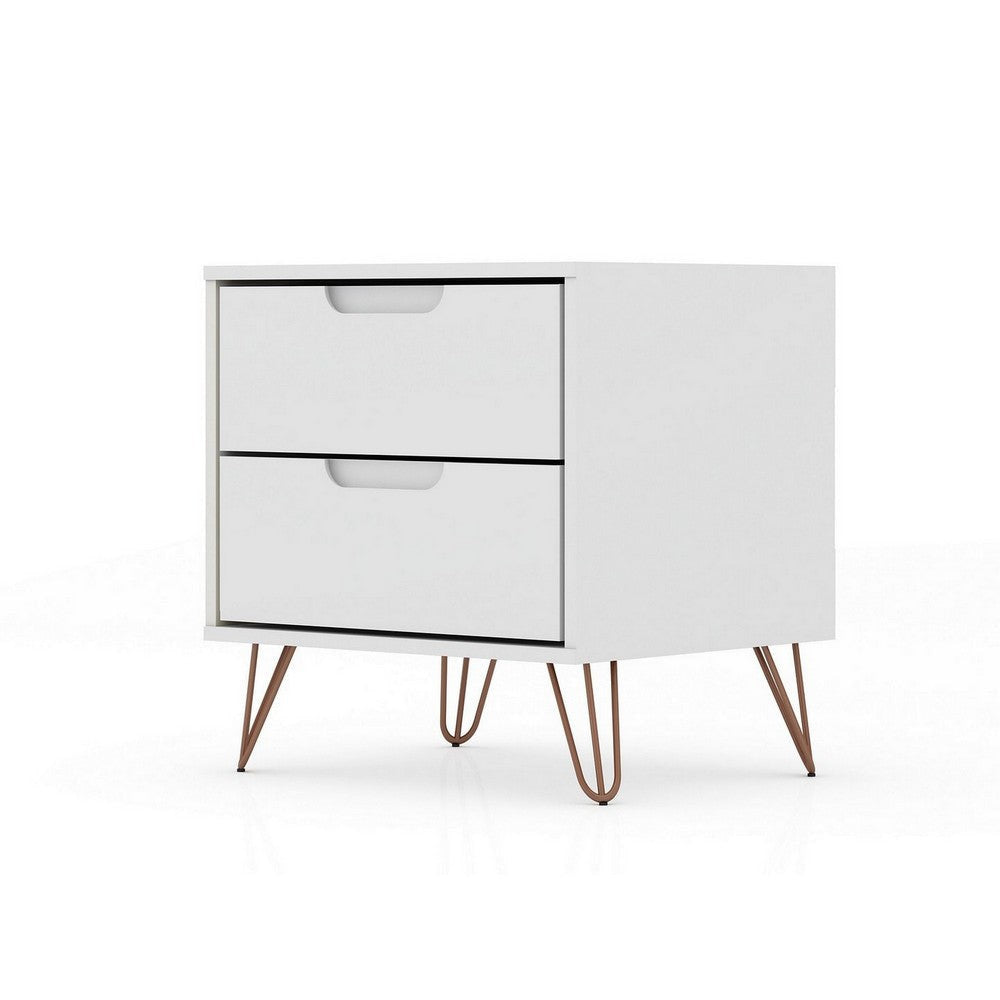 Rockefeller 2.0 Mid-Century- Modern Nightstand with 2-Drawer in White MHC-102GMC1