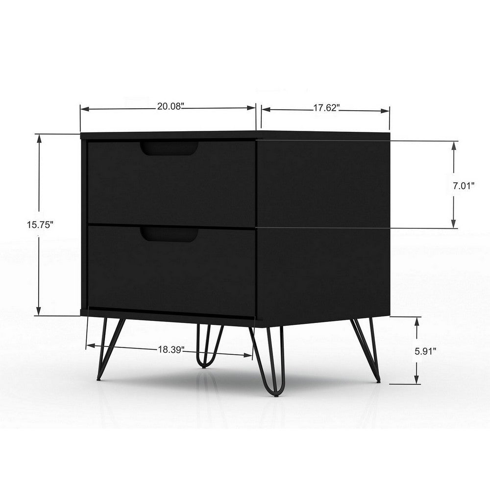 Rockefeller 2.0 Mid-Century- Modern Nightstand with 2-Drawer in Black MHC-102GMC2