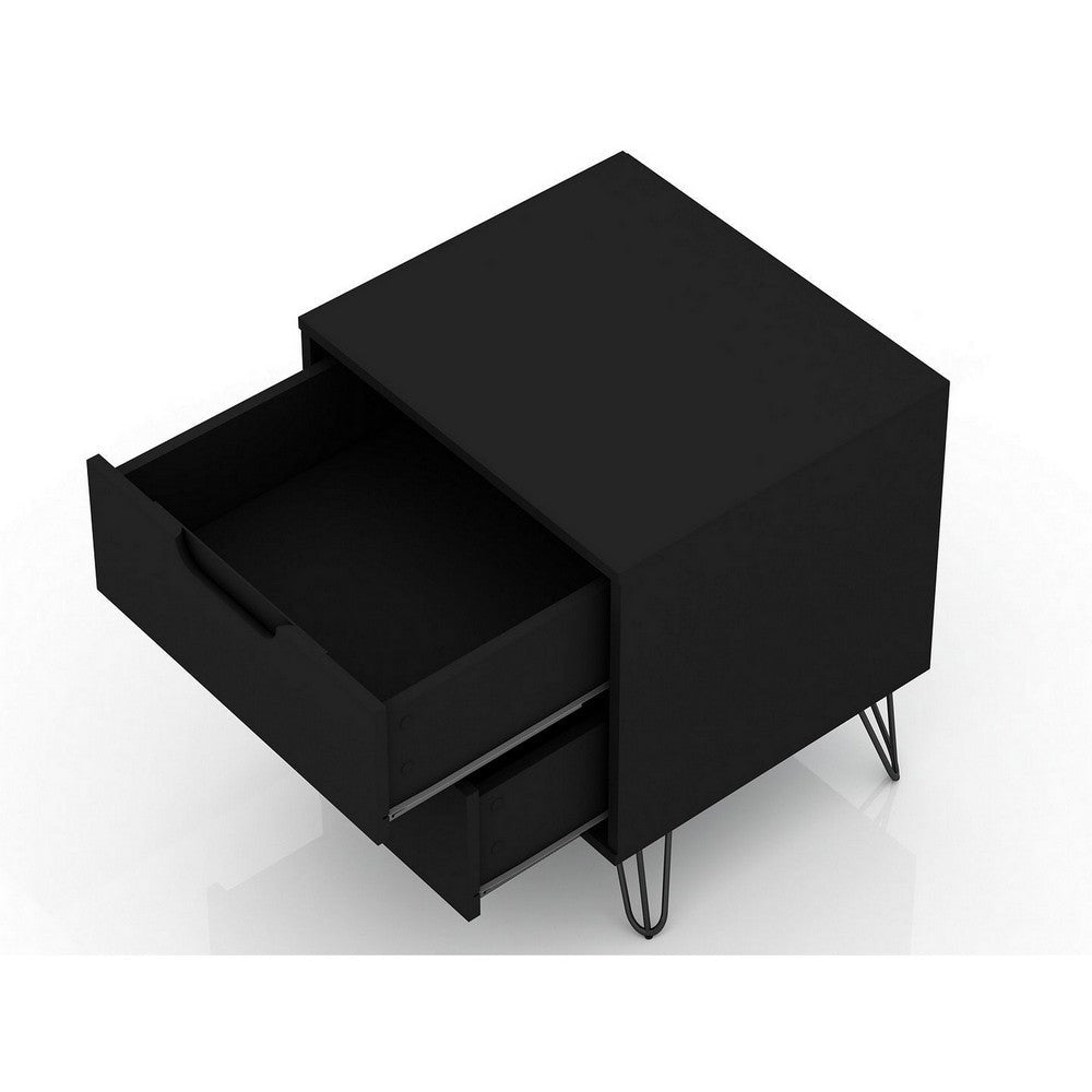 Rockefeller 2.0 Mid-Century- Modern Nightstand with 2-Drawer in Black MHC-102GMC2
