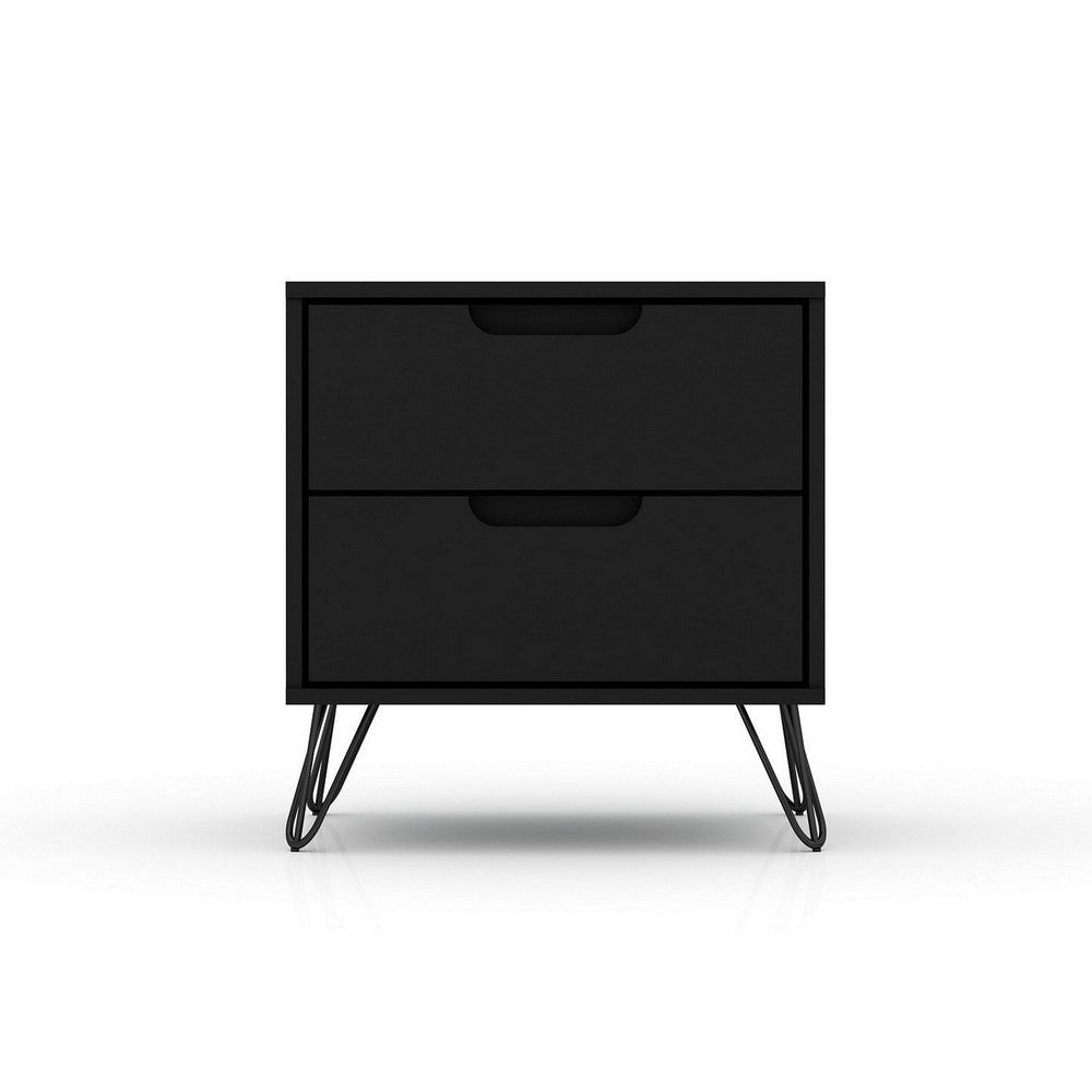 Rockefeller 2.0 Mid-Century- Modern Nightstand with 2-Drawer in Black