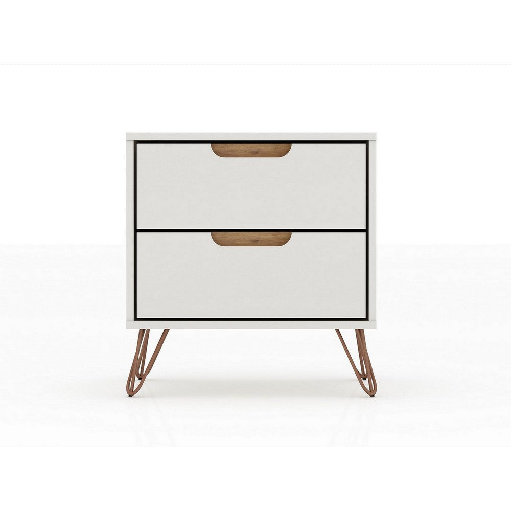 Rockefeller 2.0 Mid-Century- Modern Nightstand with 2-Drawer in Off White and Nature MHC-102GMC3