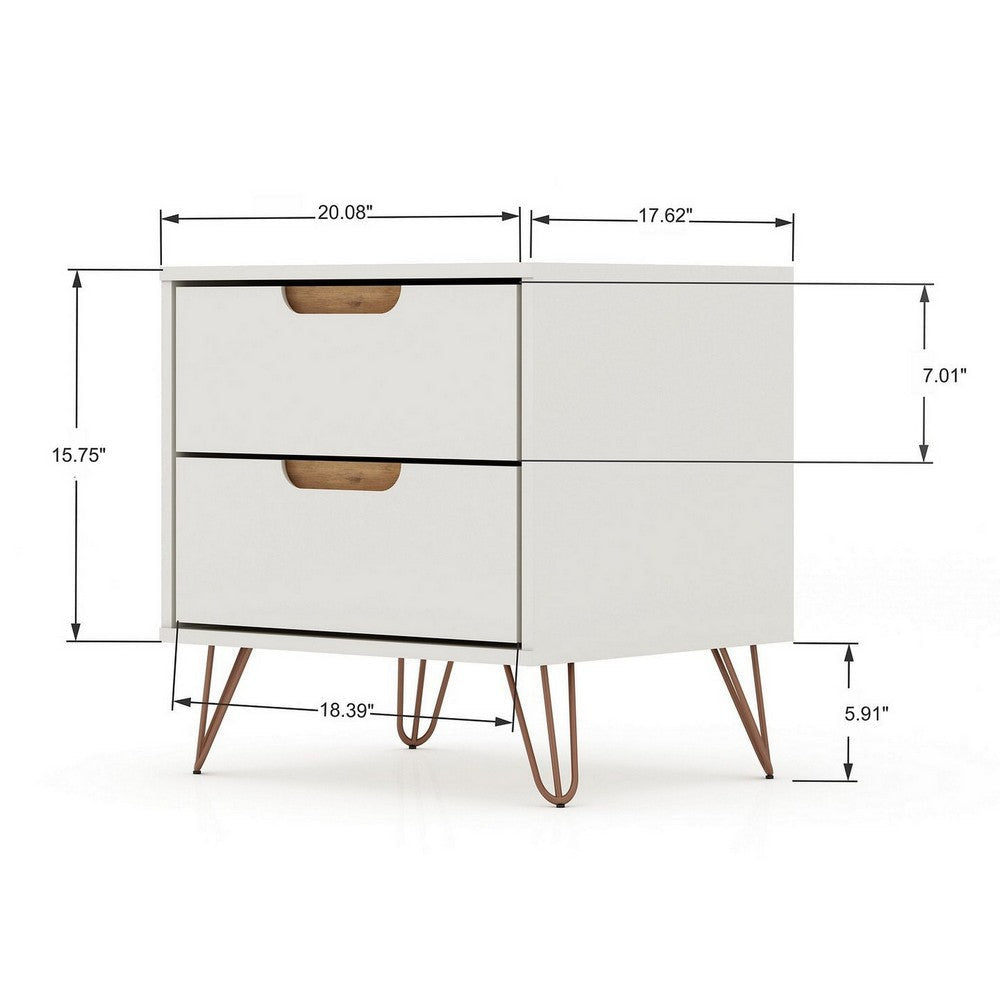 Rockefeller 2.0 Mid-Century- Modern Nightstand with 2-Drawer in Off White and Nature MHC-102GMC3