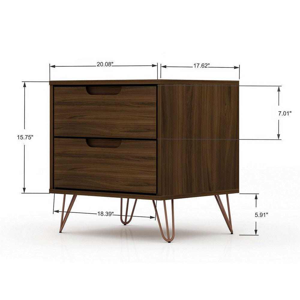 Rockefeller 2.0 Mid-Century- Modern Nightstand with 2-Drawer in Brown MHC-102GMC5