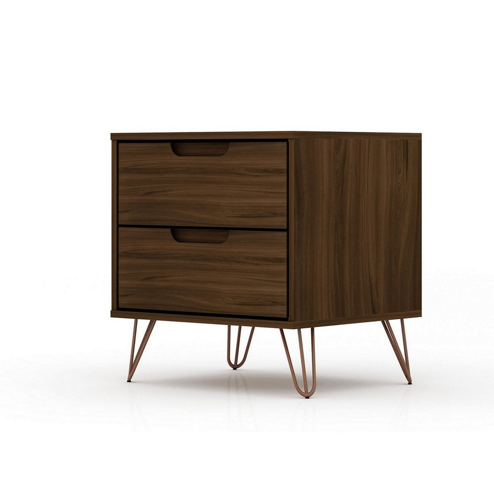 Rockefeller 2.0 Mid-Century- Modern Nightstand with 2-Drawer in Brown MHC-102GMC5