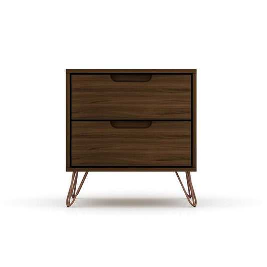 Rockefeller 2.0 Mid-Century- Modern Nightstand with 2-Drawer in Brown