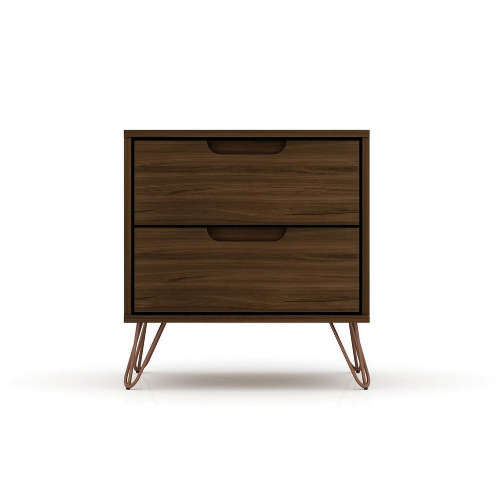 Rockefeller 2.0 Mid-Century- Modern Nightstand with 2-Drawer in Brown