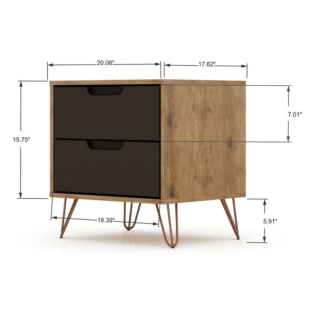 Rockefeller 2.0 Mid-Century- Modern Nightstand with 2-Drawer in Nature and Textured Grey MHC-102GMC7