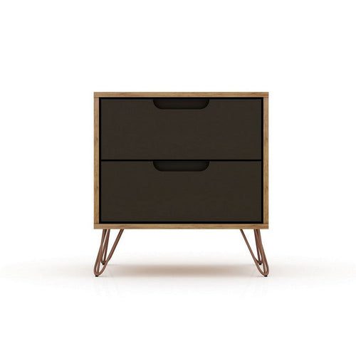 Rockefeller 2.0 Mid-Century- Modern Nightstand with 2-Drawer in Nature and Textured Grey