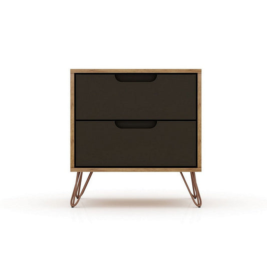 Rockefeller 2.0 Mid-Century- Modern Nightstand with 2-Drawer in Nature and Textured Grey