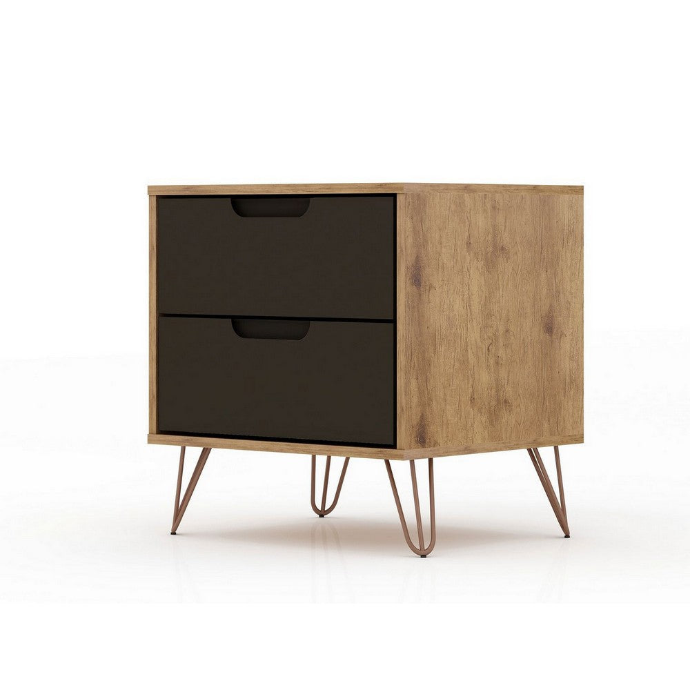 Rockefeller 2.0 Mid-Century- Modern Nightstand with 2-Drawer in Nature and Textured Grey MHC-102GMC7
