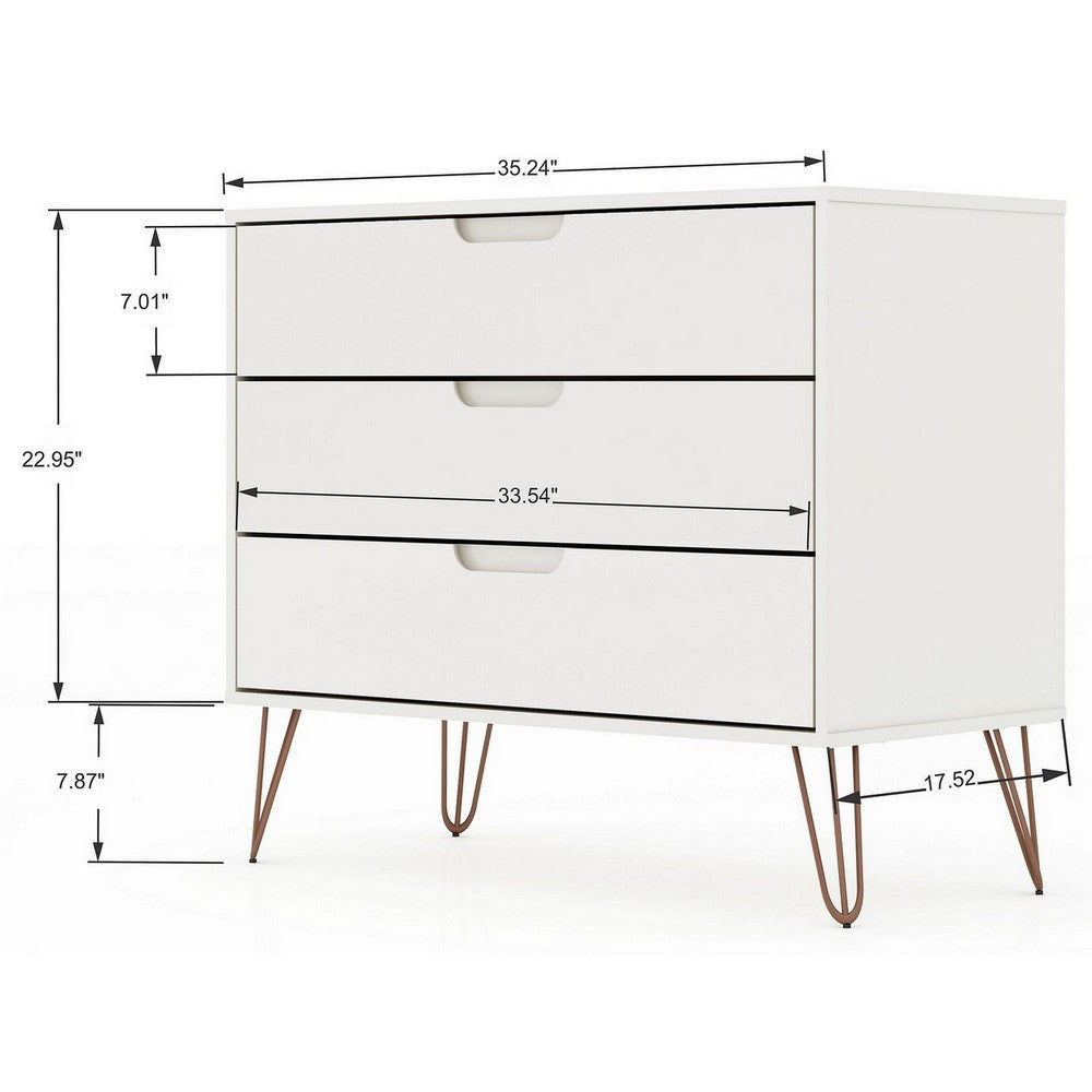 Rockefeller Mid-Century- Modern Dresser with 3- Drawers in White MHC-103GMC1