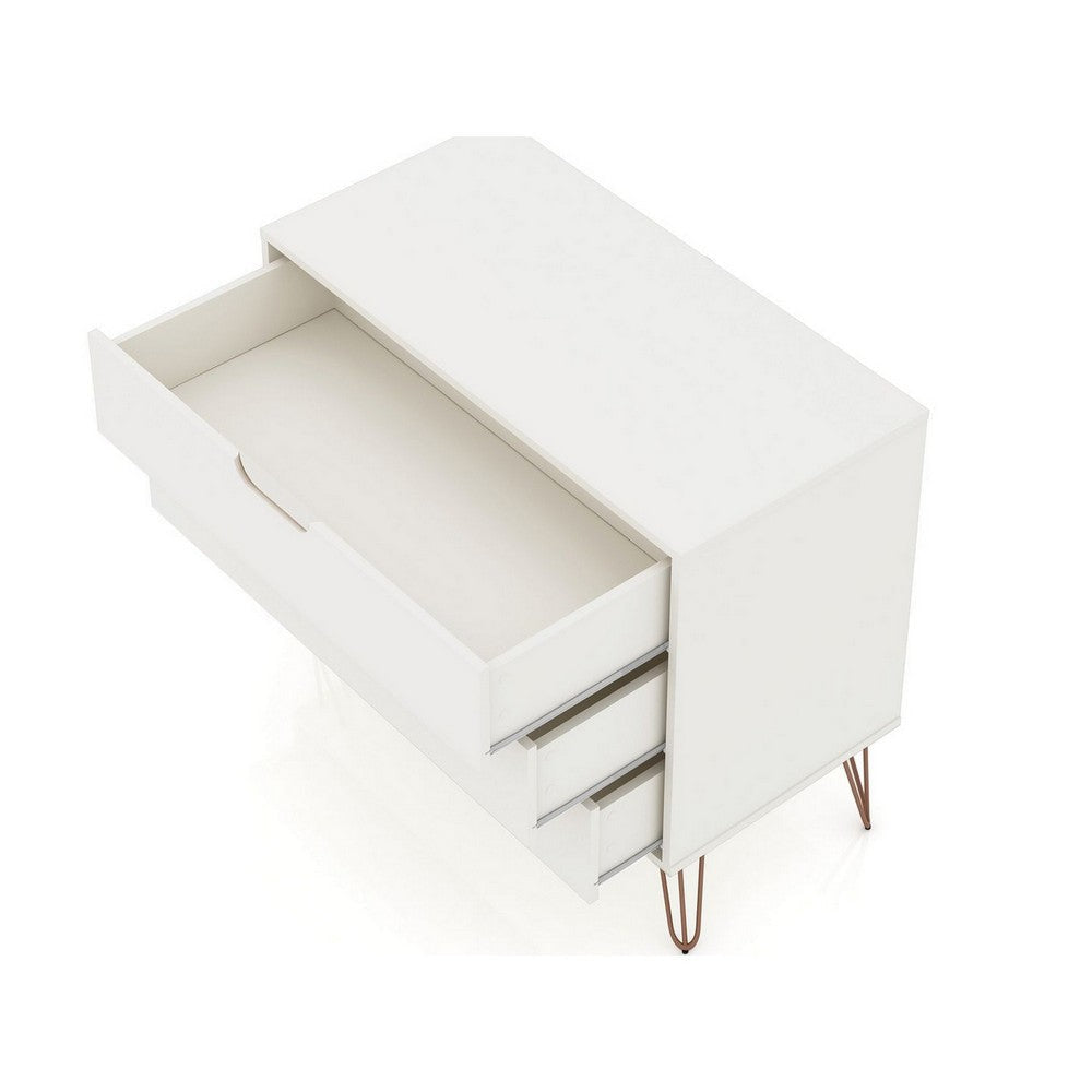 Rockefeller Mid-Century- Modern Dresser with 3- Drawers in White MHC-103GMC1