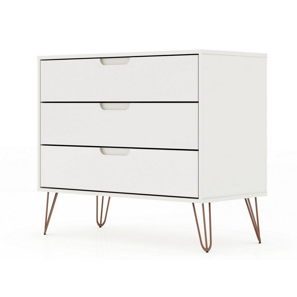 Rockefeller Mid-Century- Modern Dresser with 3- Drawers in White MHC-103GMC1