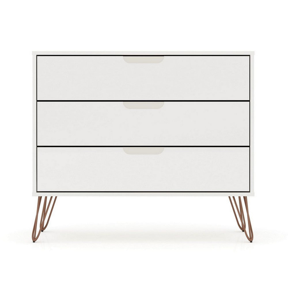 Rockefeller Mid-Century- Modern Dresser with 3- Drawers in White