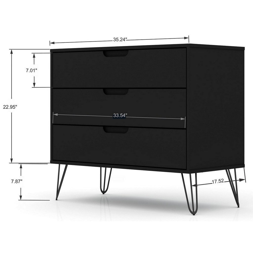 Rockefeller Mid-Century- Modern Dresser with 3- Drawers in Black MHC-103GMC2