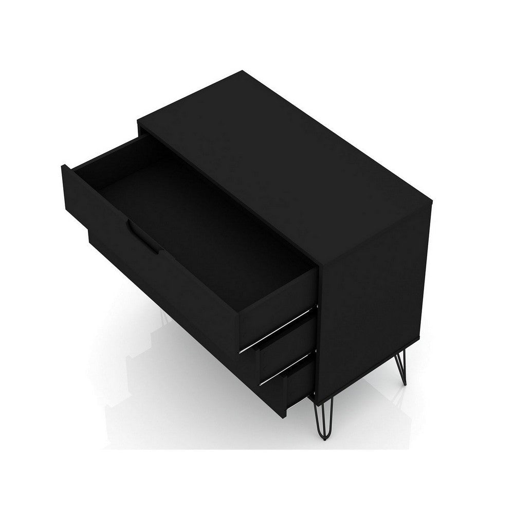 Rockefeller Mid-Century- Modern Dresser with 3- Drawers in Black MHC-103GMC2