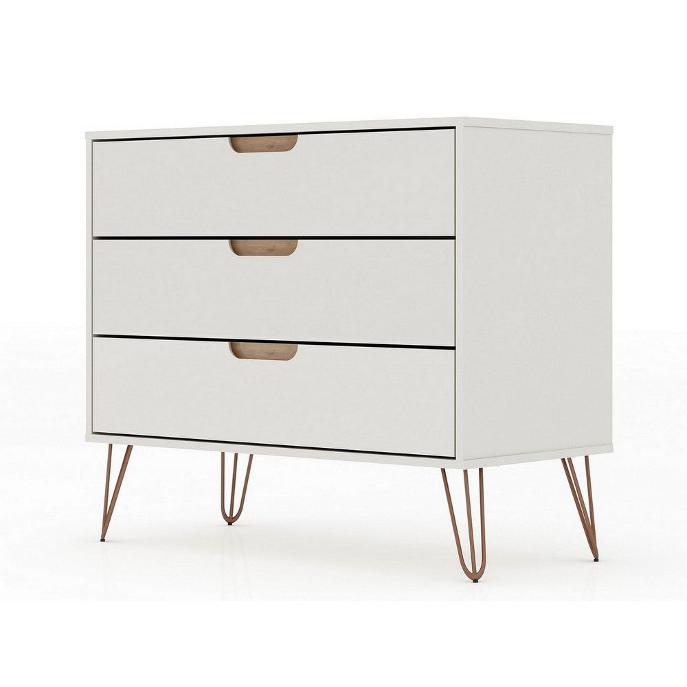 Rockefeller Mid-Century- Modern Dresser with 3- Drawers in Off White and Nature