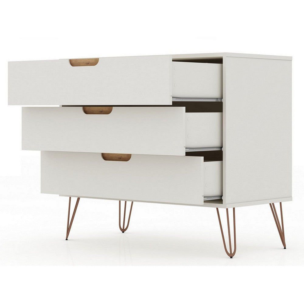 Rockefeller Mid-Century- Modern Dresser with 3- Drawers in Off White and Nature MHC-103GMC3