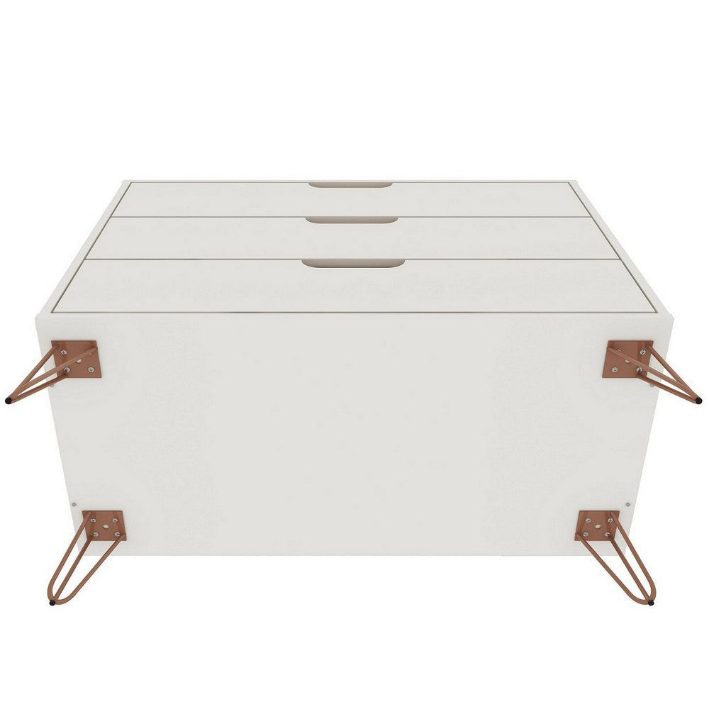 Rockefeller Mid-Century- Modern Dresser with 3- Drawers in Off White and Nature MHC-103GMC3