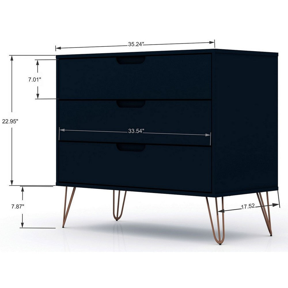 Rockefeller Mid-Century- Modern Dresser with 3- Drawers in Tatiana Midnight Blue MHC-103GMC4