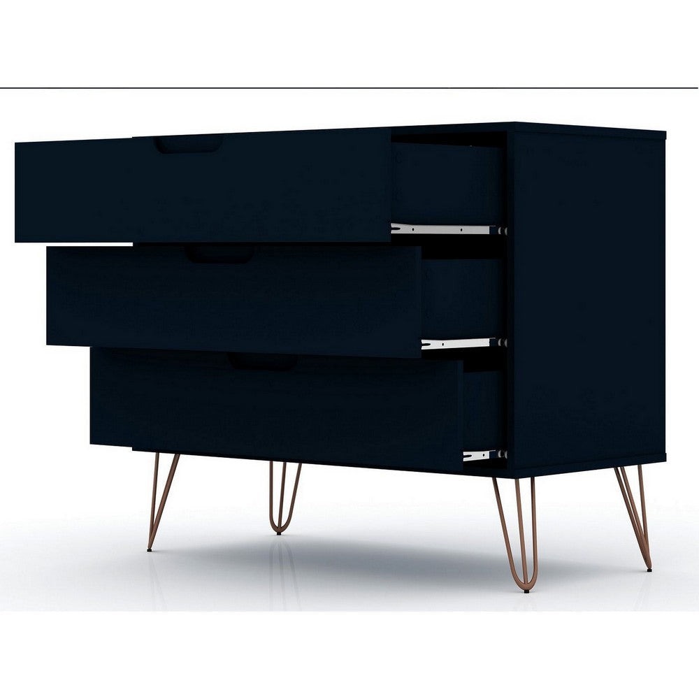 Rockefeller Mid-Century- Modern Dresser with 3- Drawers in Tatiana Midnight Blue MHC-103GMC4