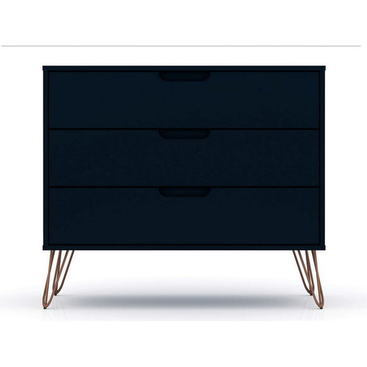 Rockefeller Mid-Century- Modern Dresser with 3- Drawers in Tatiana Midnight Blue