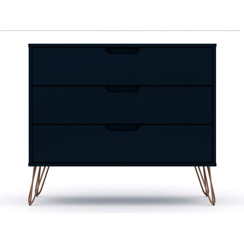 Rockefeller Mid-Century- Modern Dresser with 3- Drawers in Tatiana Midnight Blue