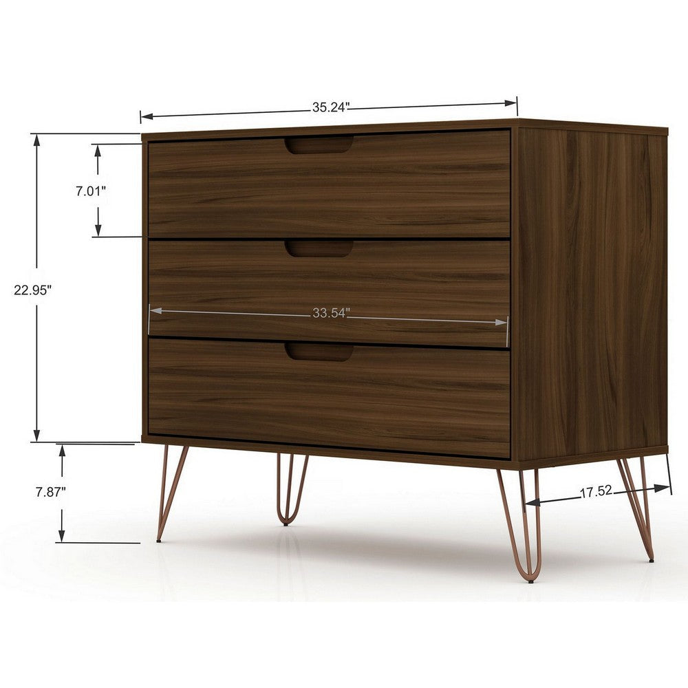 Rockefeller Mid-Century- Modern Dresser with 3- Drawers in Brown MHC-103GMC5