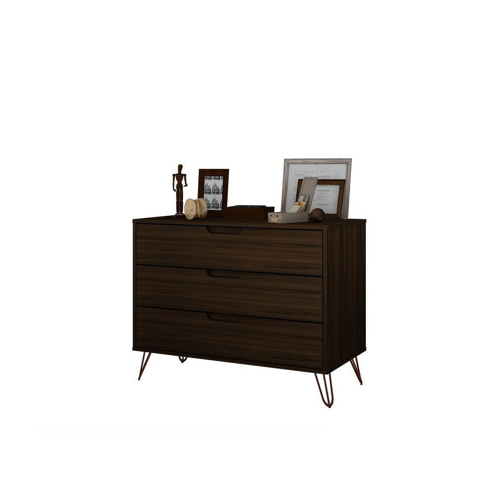 Rockefeller Mid-Century- Modern Dresser with 3- Drawers in Brown MHC-103GMC5