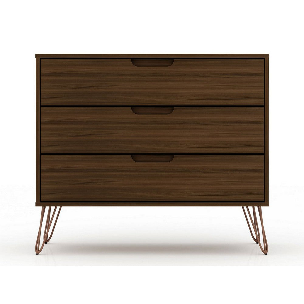Rockefeller Mid-Century- Modern Dresser with 3- Drawers in Brown