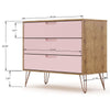 Rockefeller Mid-Century- Modern Dresser with 3- Drawers in Nature and Rose Pink MHC-103GMC6