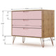 Rockefeller Mid-Century- Modern Dresser with 3- Drawers in Nature and Rose Pink MHC-103GMC6