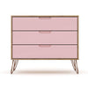 Rockefeller Mid-Century- Modern Dresser with 3- Drawers in Nature and Rose Pink