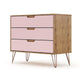 Rockefeller Mid-Century- Modern Dresser with 3- Drawers in Nature and Rose Pink MHC-103GMC6