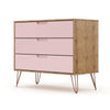 Rockefeller Mid-Century- Modern Dresser with 3- Drawers in Nature and Rose Pink MHC-103GMC6