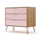 Rockefeller Mid-Century- Modern Dresser with 3- Drawers in Nature and Rose Pink MHC-103GMC6