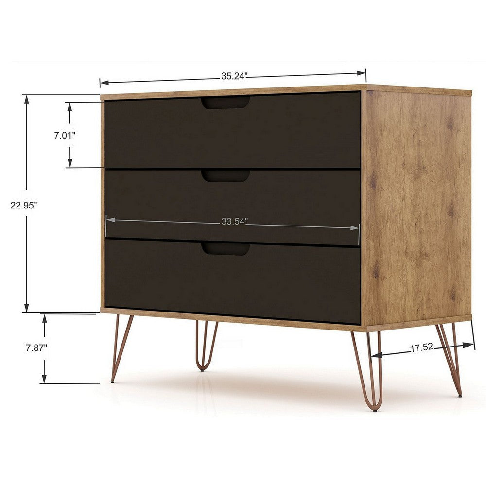 Rockefeller Mid-Century- Modern Dresser with 3- Drawers in Nature and Textured Grey MHC-103GMC7