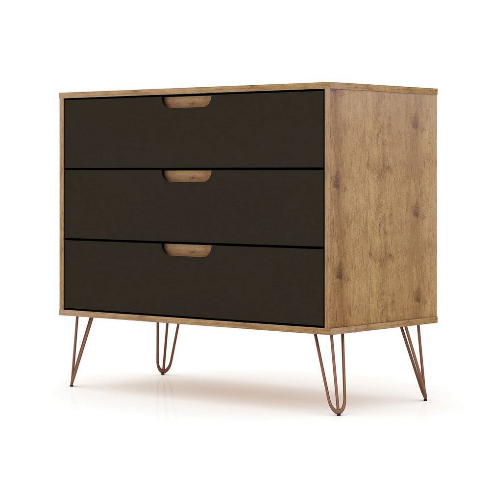 Rockefeller Mid-Century- Modern Dresser with 3- Drawers in Nature and Textured Grey MHC-103GMC7