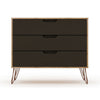 Rockefeller Mid-Century- Modern Dresser with 3- Drawers in Nature and Textured Grey