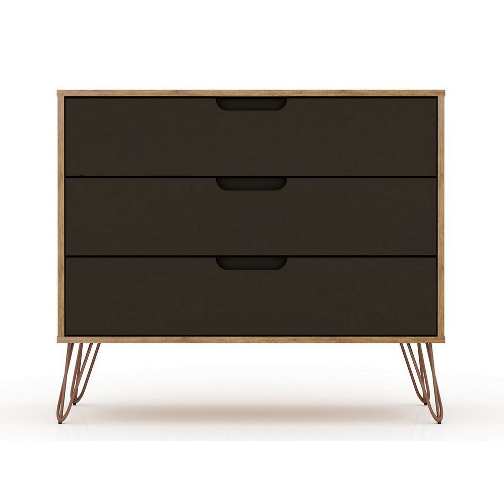 Rockefeller Mid-Century- Modern Dresser with 3- Drawers in Nature and Textured Grey
