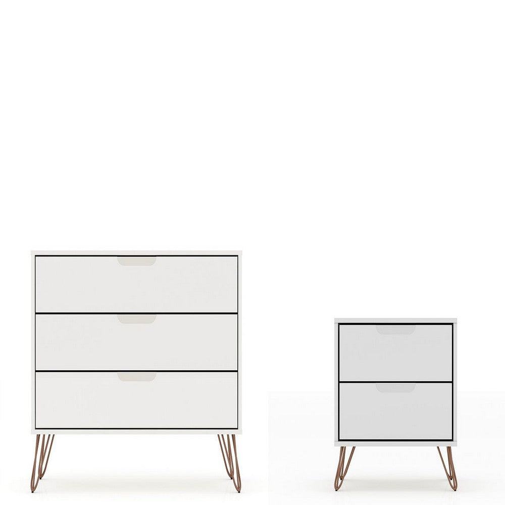 Rockefeller Mic Century- Modern Dresser and Nightstand with Drawers- Set of 2 in White